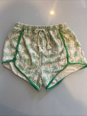 Pink Chicken Cream Shorts with Green Palm Print